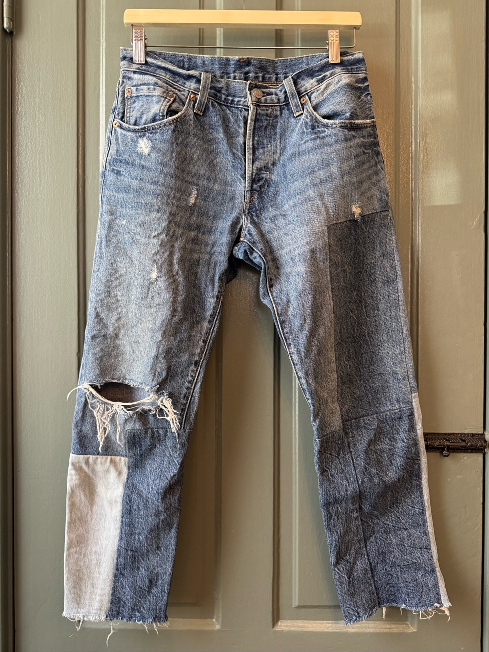 Levi’s Distressed Patchwork Blue Denim Jeans